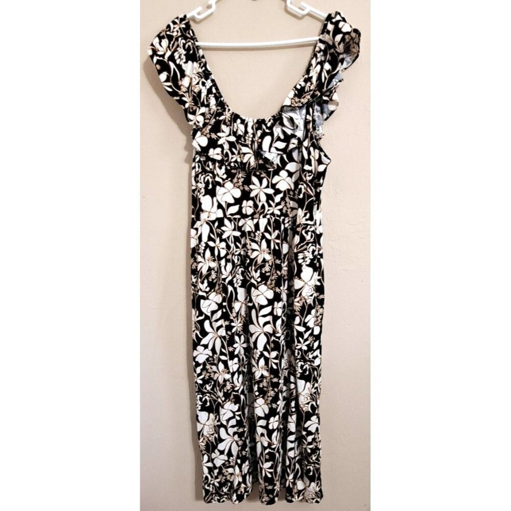 Ava & Viv 1X Linen Blend Floral Off the Shoulder Midi Dress Boho Cottagecore
